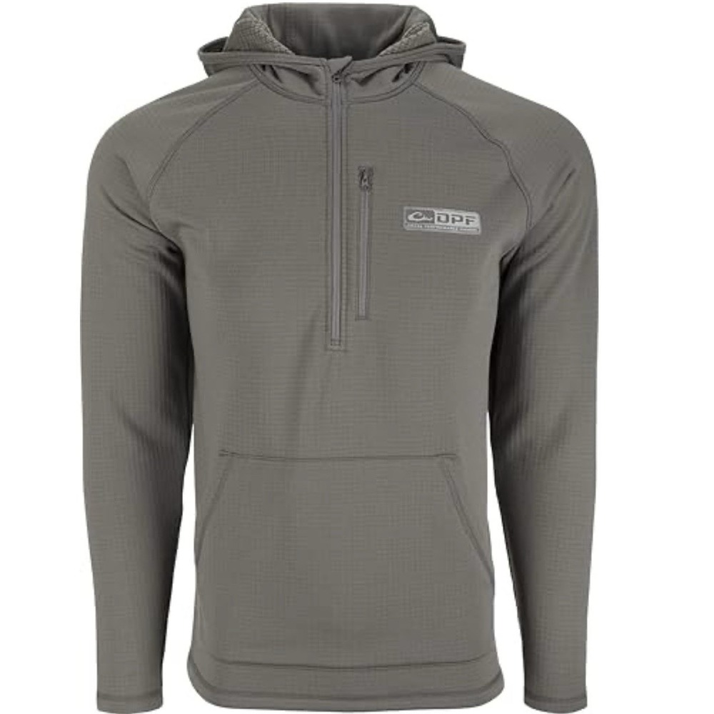 Drake Men's DPF Grid Fleece BreatheLite Sweatshirt Mens Sz L Gray Face Mask